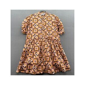 Taylor Tillman New York Dress Geometric Quilt Print Cotton Poplin Mini Pink L